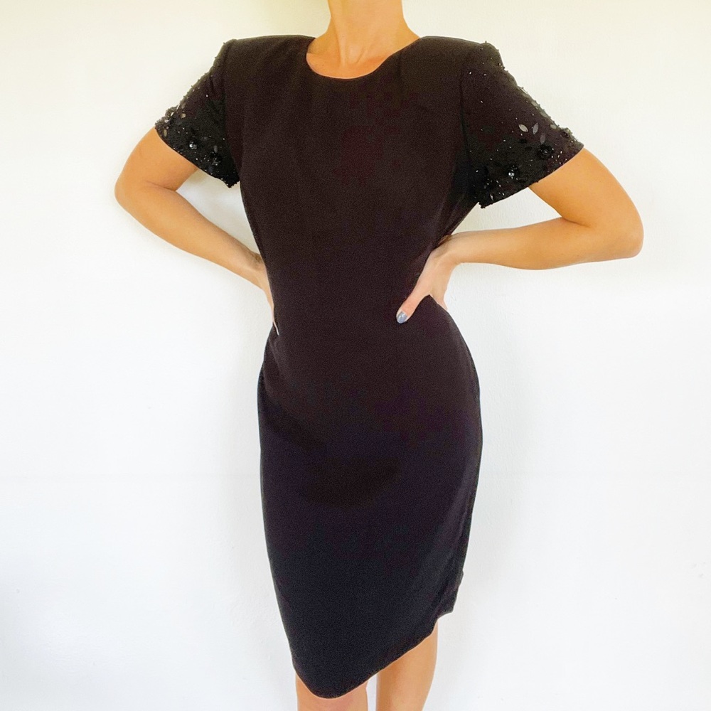 Vintage Donna Morgan black sequin sleeve dress size 12P